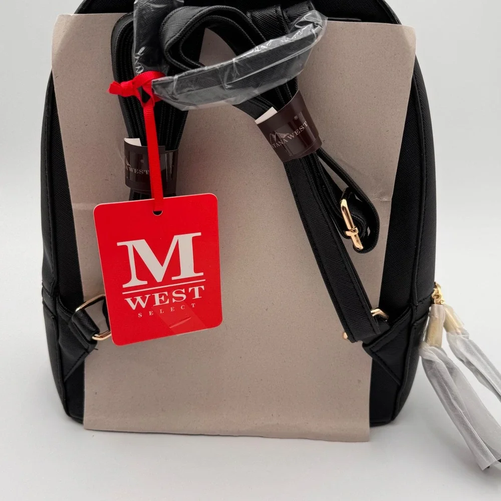 Montana West Black Fashion Backpack MWC2-061BK Saffiano Gold Hardware NWT‎